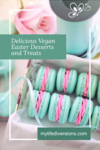 Delicious Vegan Easter Desserts and Treats blue and pink macarons