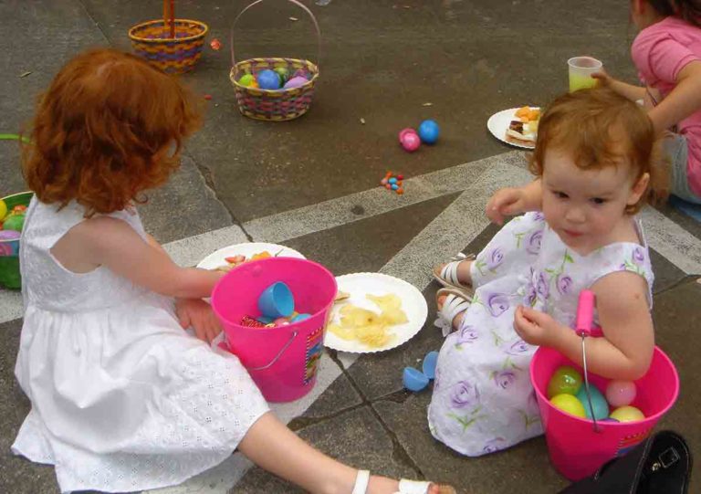 Easter Egg Hunt girls in dresses