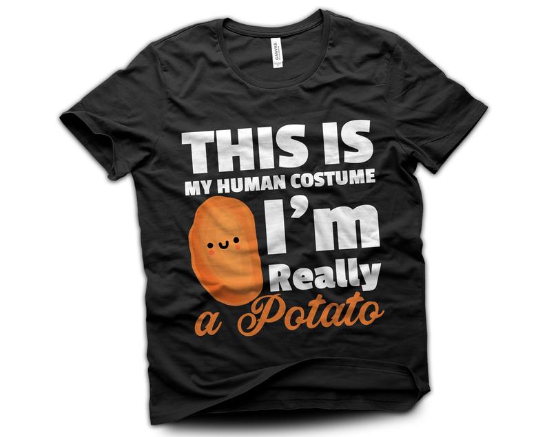 Etsy black t-shirt "This is my human costume - I'm really a potato - My Life Diversions
